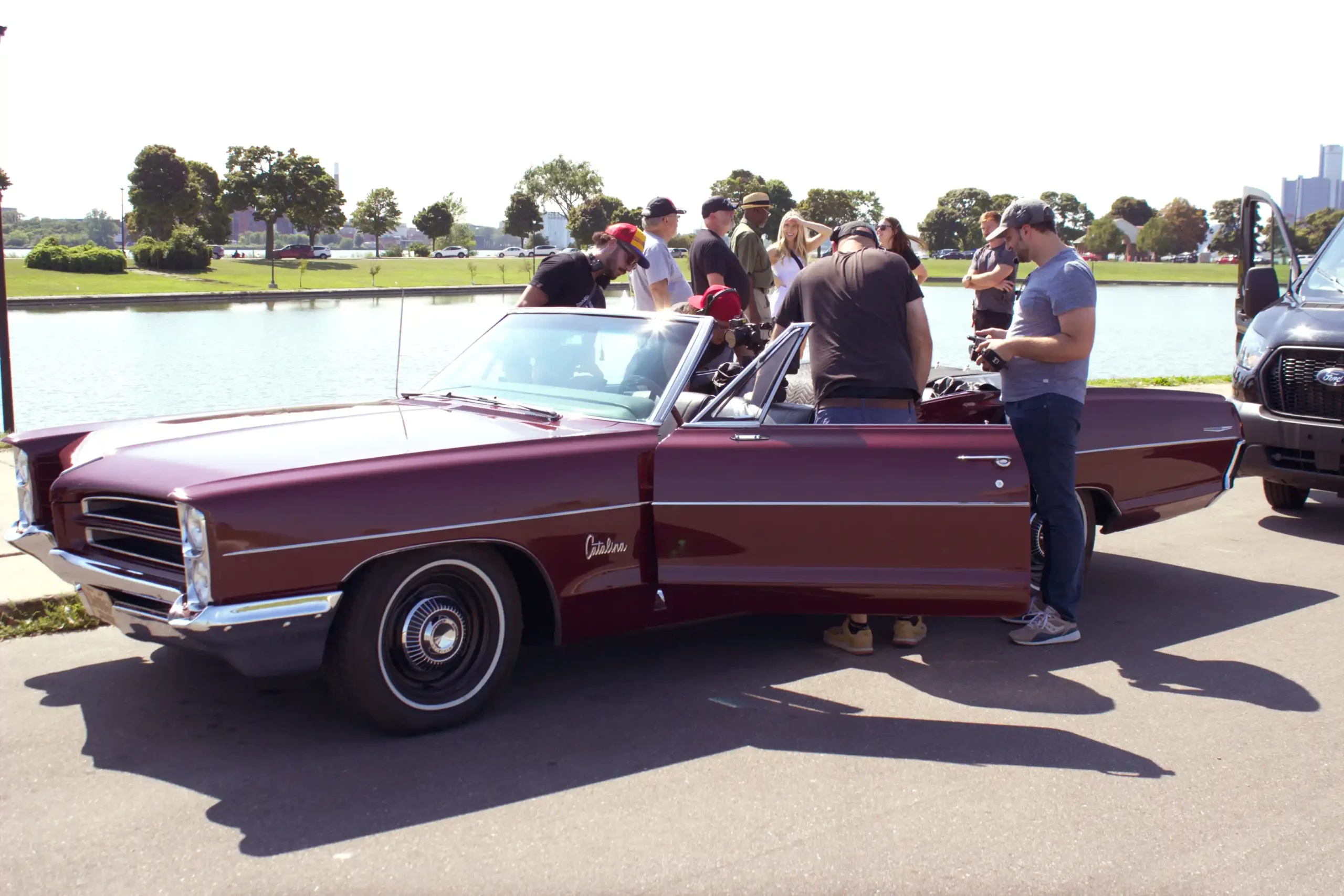 Camera crew and Cinematographer car mounting the camera on Belle Isle.png